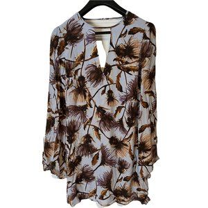 Womens Dress Bell Sleeves Retro 60s Flowy V Front Floral Rustic Boho Lined KIMCH